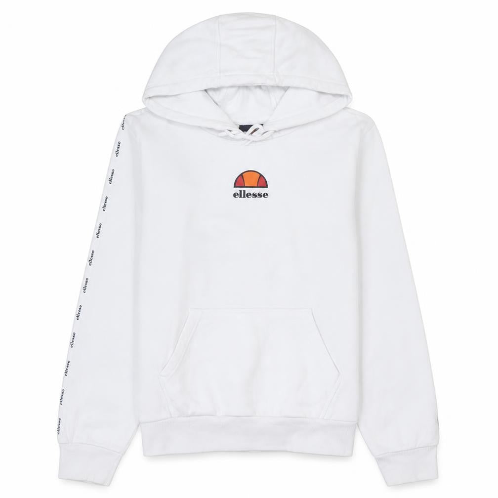Front view of Ellesse girls’ white 13-14 years pullover hoodie with logo graphic print