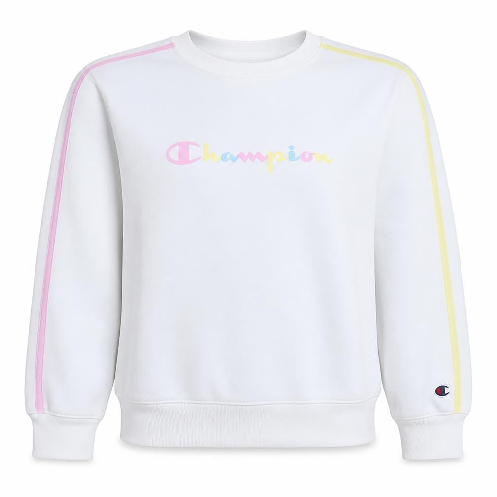 Front view of Champion girls’ white pastel logo crew neck sweatshirt 15-16 years