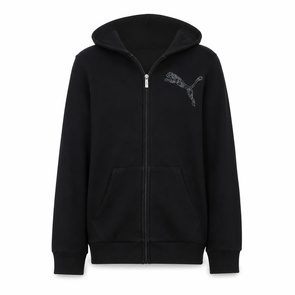 Front view of Puma boys’ black full zip hoodie 13-14 years cotton blend casual sweatshirt