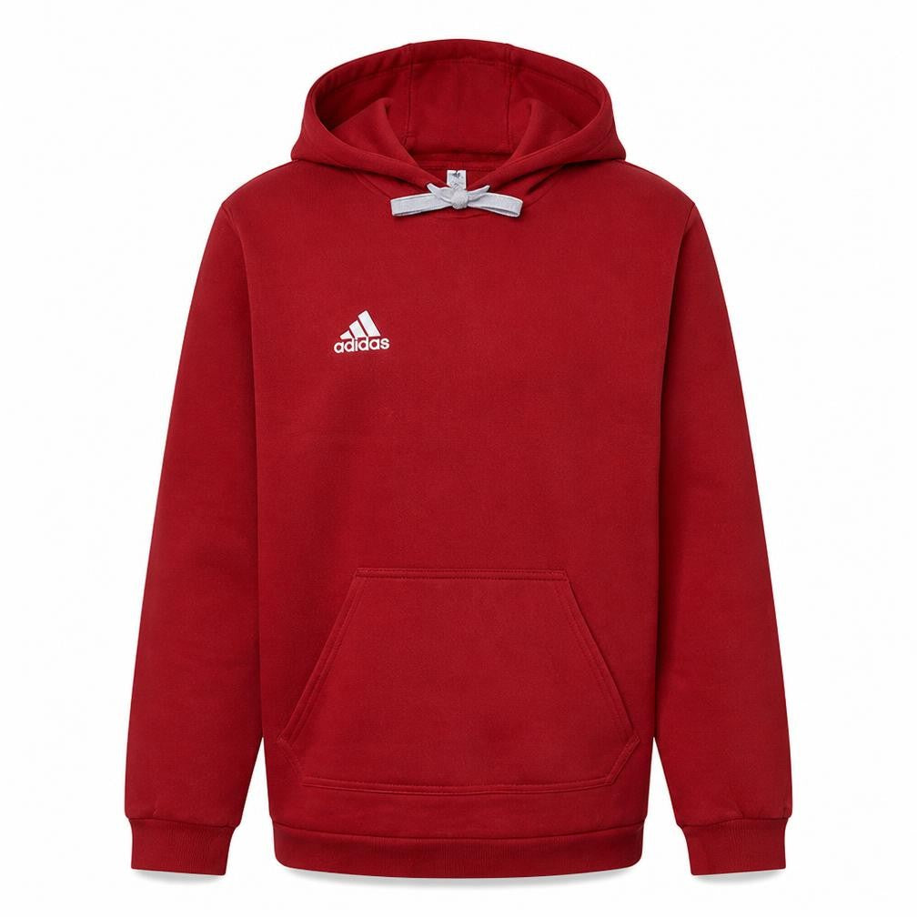 Front view of Adidas Men Red Pullover Hoodie, size M, Regular Fit Sportswear