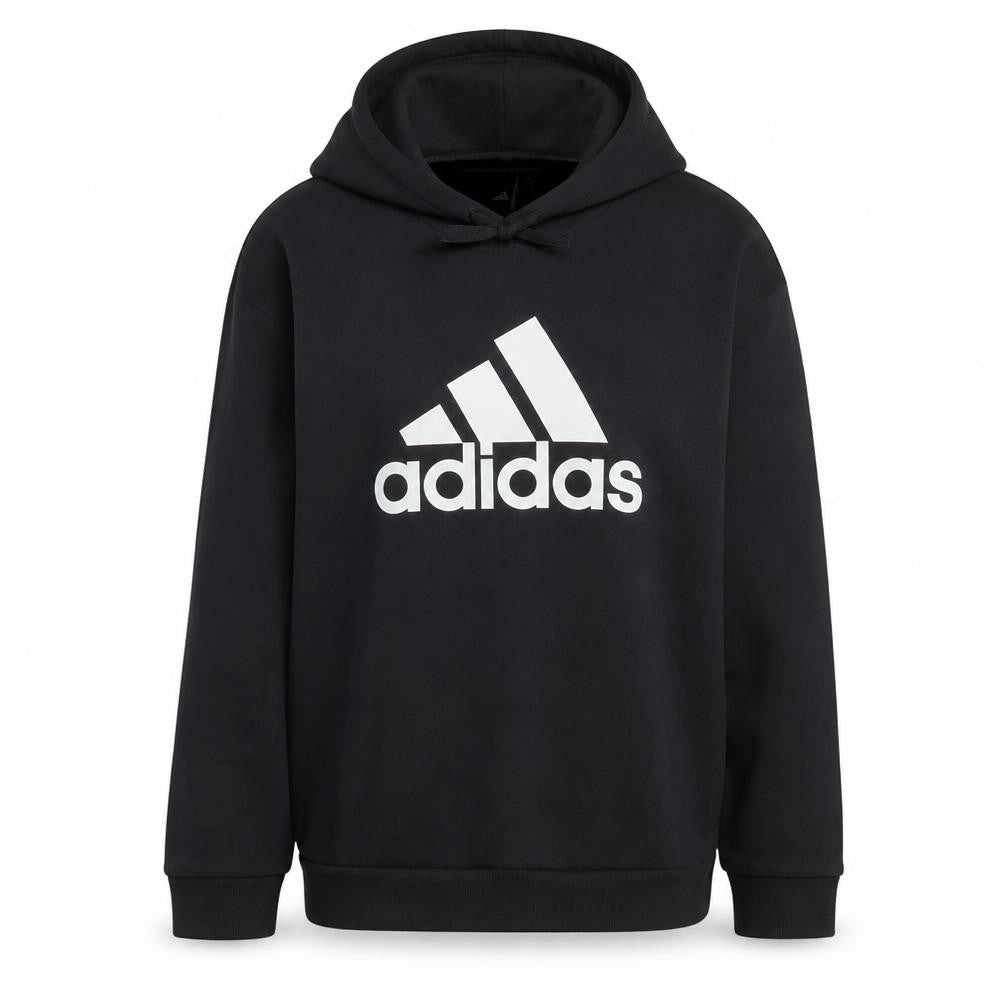 Front view of Adidas Women's Black Pullover Hoodie L Logo Print Sweatshirt
