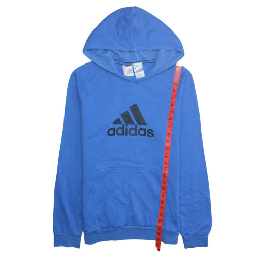 adidas Boys Blue Pullover Hoodie 16 Years Fleece Logo Sweatshirt