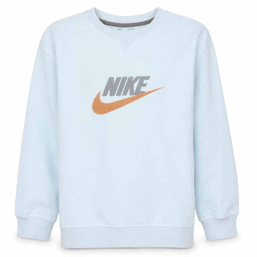 Front view of Nike boys’ light blue crew neck fleece sweatshirt l 12-13 years