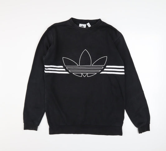 Adidas Mens Black Crew Neck Graphic Logo Sweatshirt Size M