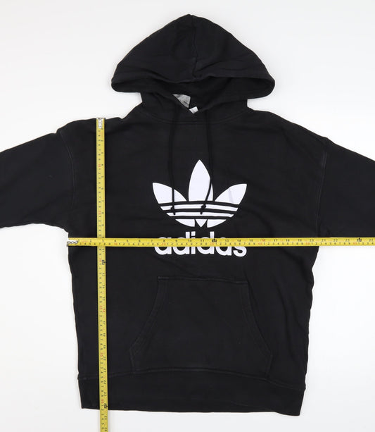 Adidas Womens Black Hoodie UK 8 Pullover Cotton Logo Sweatshirt