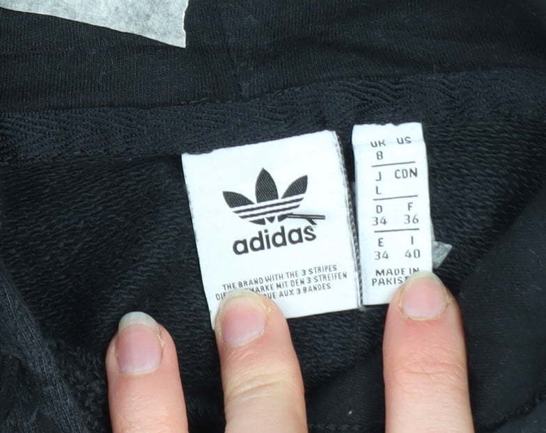 Adidas Womens Black Hoodie UK 8 Pullover Cotton Logo Sweatshirt