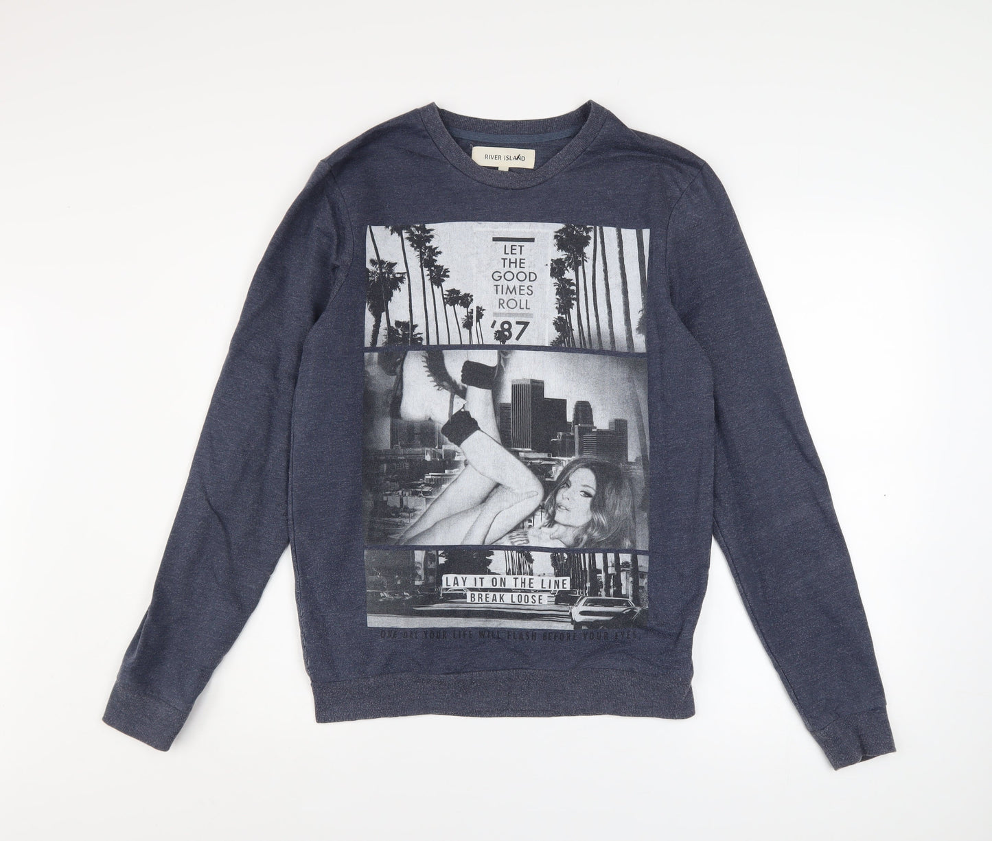 River Island Men's Blue Graphic Print Sweatshirt Size S