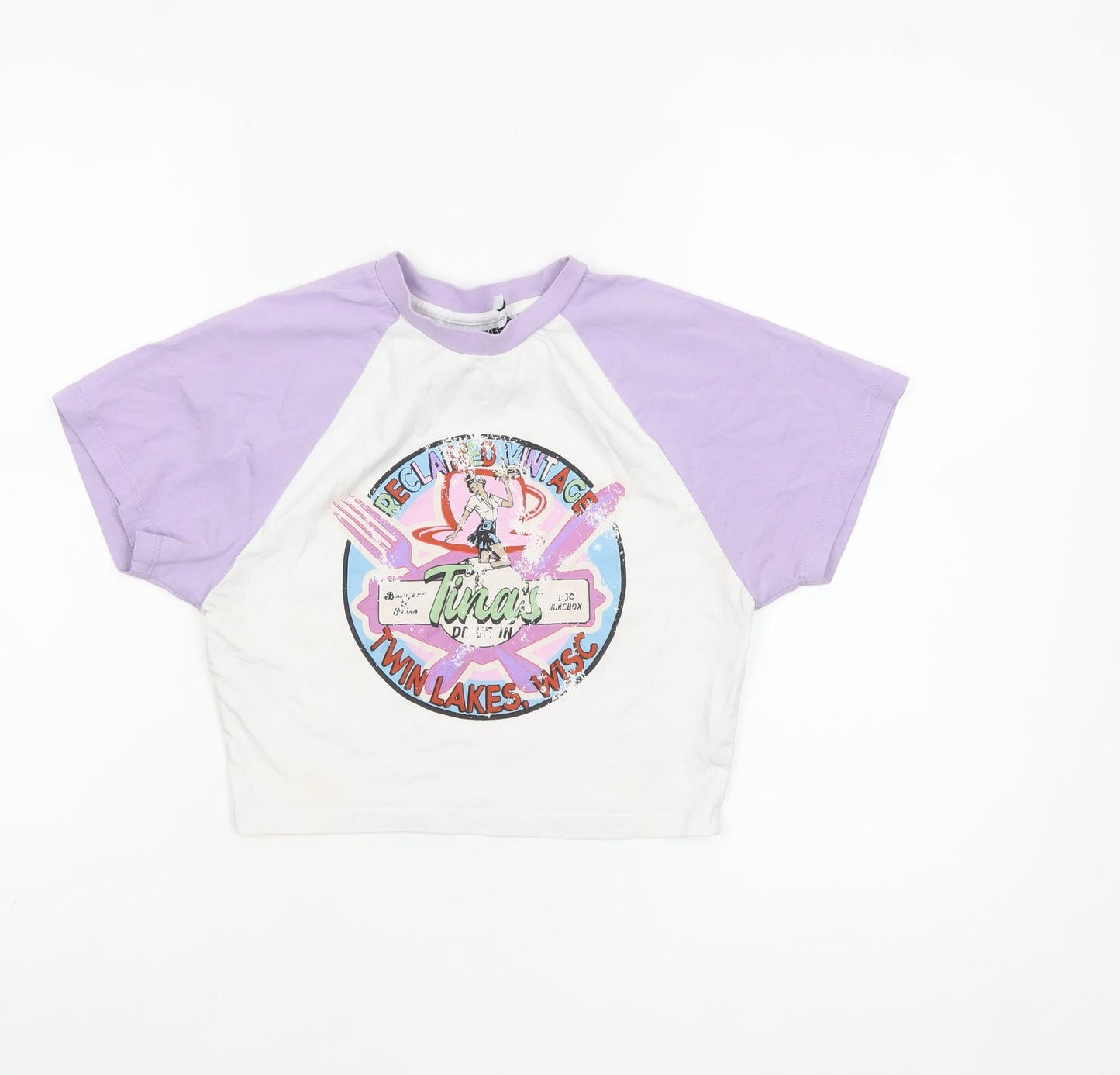 Reclaimed Vintage Women's Multicoloured Cropped T-Shirt Size 8