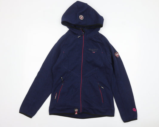 Geographical Norway Women's Blue Full Zip Hooded Fleece Jacket UK 12