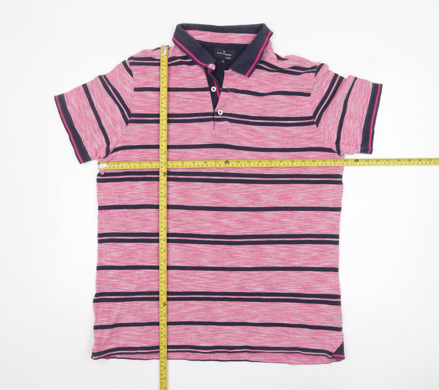 Marks and Spencer Blue Harbour Men's Pink Striped Polo Shirt XL Slim Fit