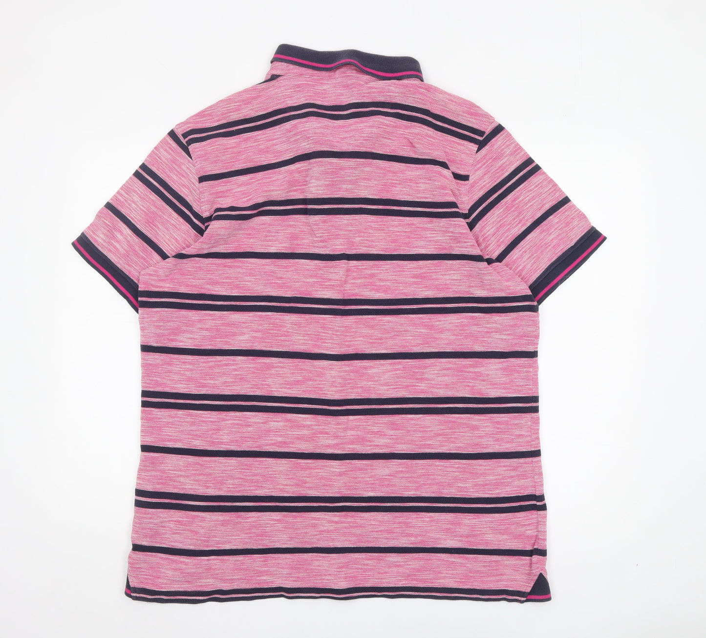 Marks and Spencer Blue Harbour Men's Pink Striped Polo Shirt XL Slim Fit