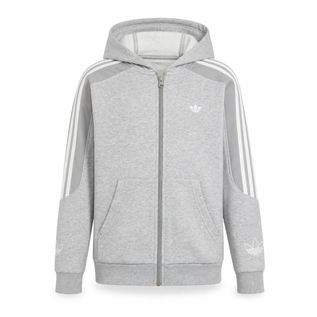Front view of Adidas boys’ grey full zip hoodie 11-12 years hooded logo sportswear