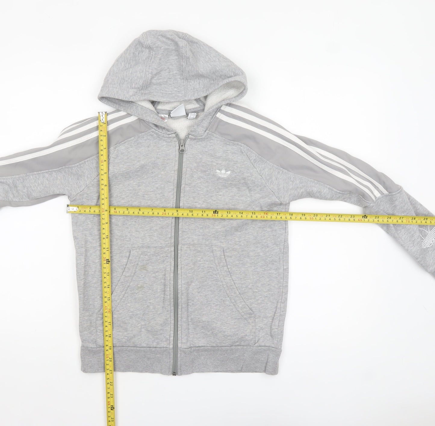 Adidas Boys Grey Full Zip Hoodie 11-12 Years Hooded Logo Sportswear