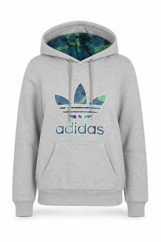 Adidas Womens Grey Hooded Pullover Hoodie Size S Floral Lined