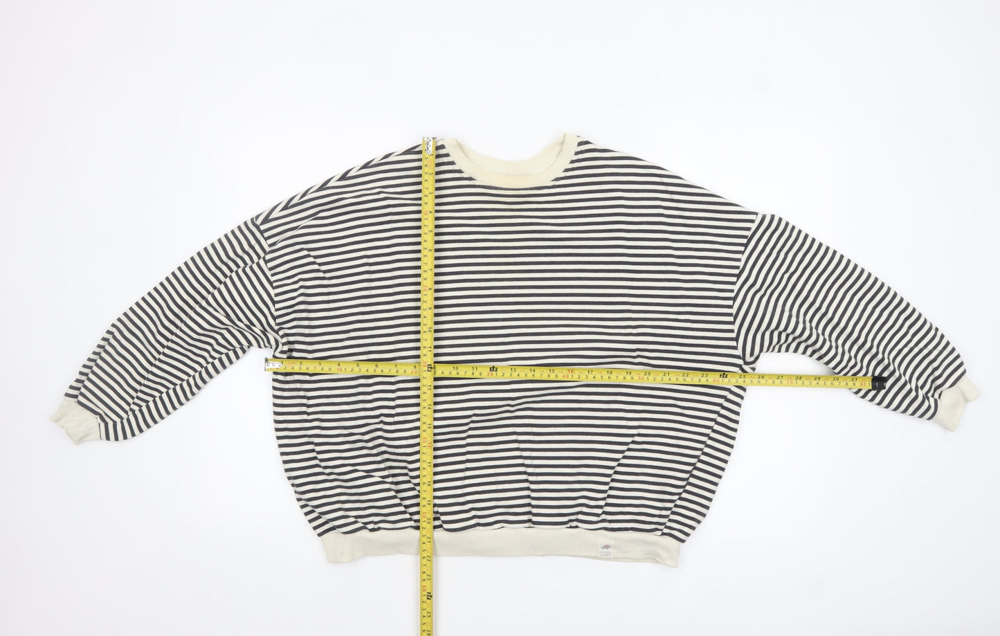 Pull&Bear Women’s Black & White Striped Crew Neck Sweatshirt XS