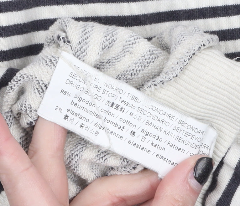 Pull&Bear Women’s Black & White Striped Crew Neck Sweatshirt XS