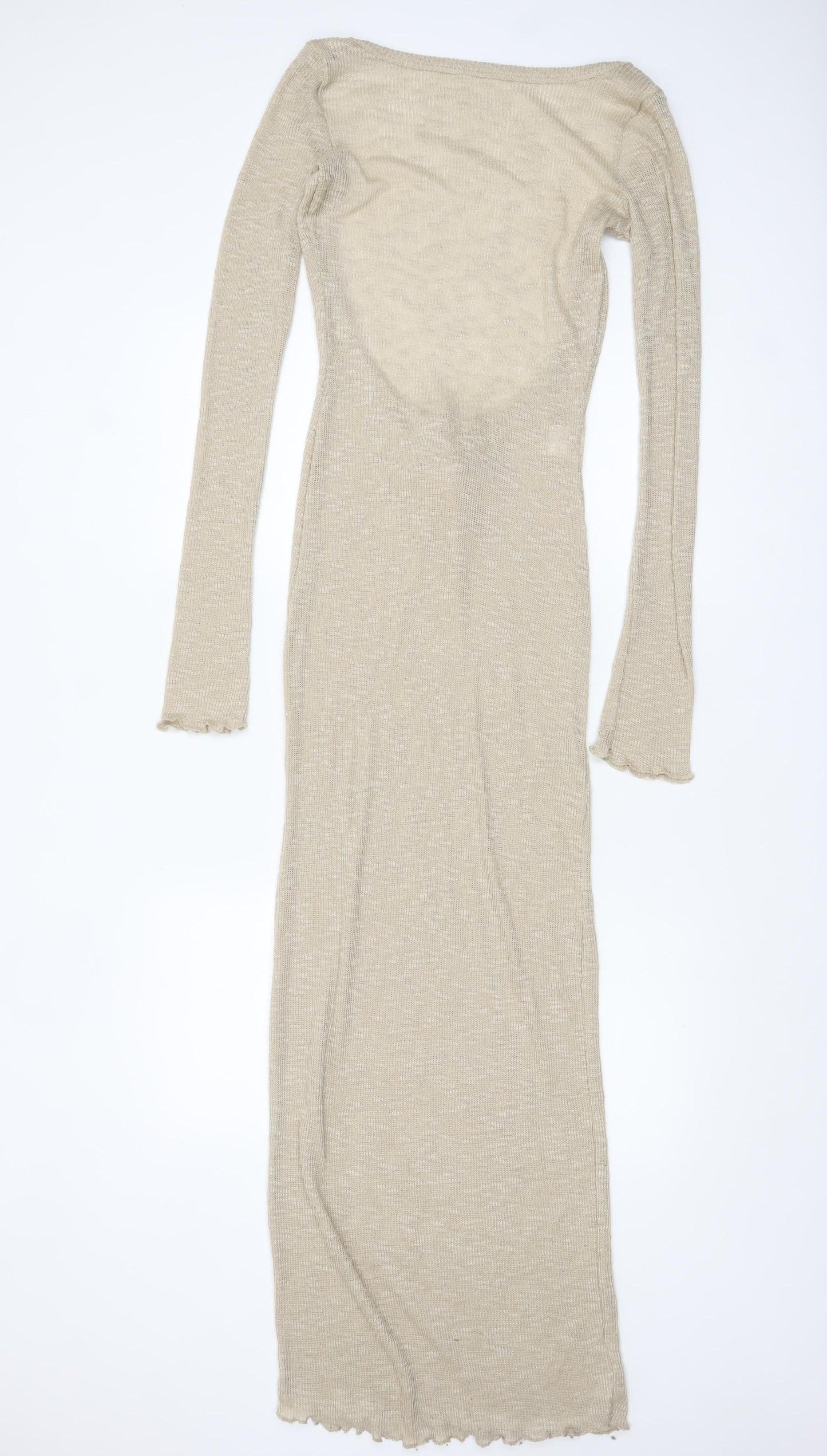 Pull & Bear Women's Beige Long Sleeve Bodycon Knit Dress Size 12
