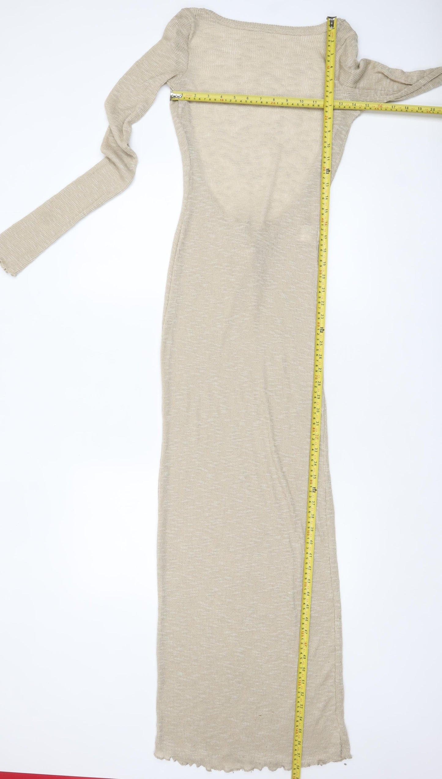 Pull & Bear Women's Beige Long Sleeve Bodycon Knit Dress Size 12