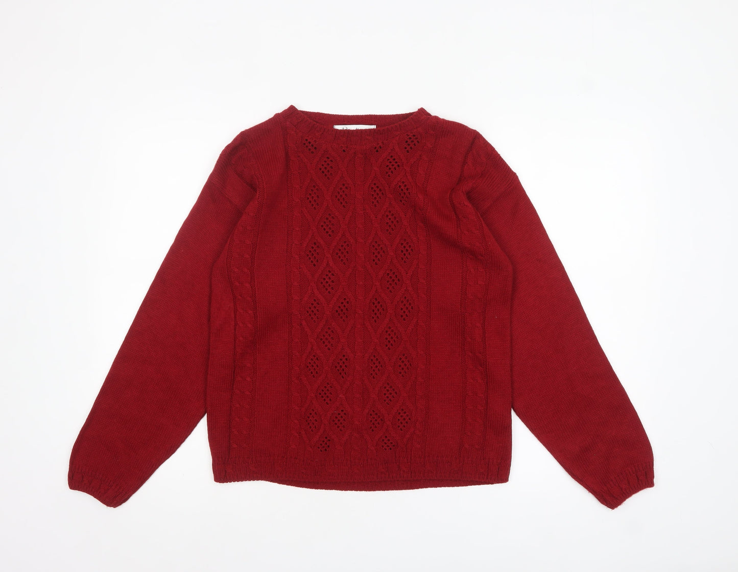 Berkertex Women's Dark Red Cable-Knit Acrylic Jumper Size 10-12
