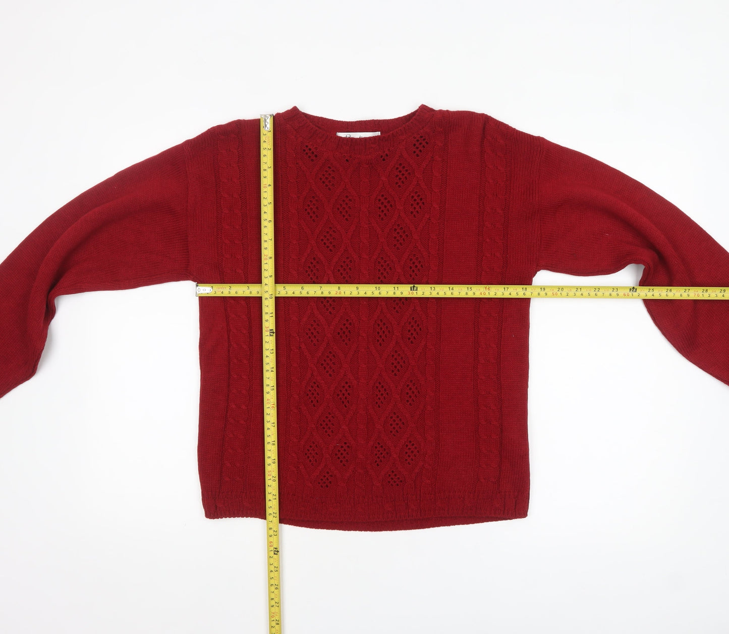 Berkertex Women's Dark Red Cable-Knit Acrylic Jumper Size 10-12