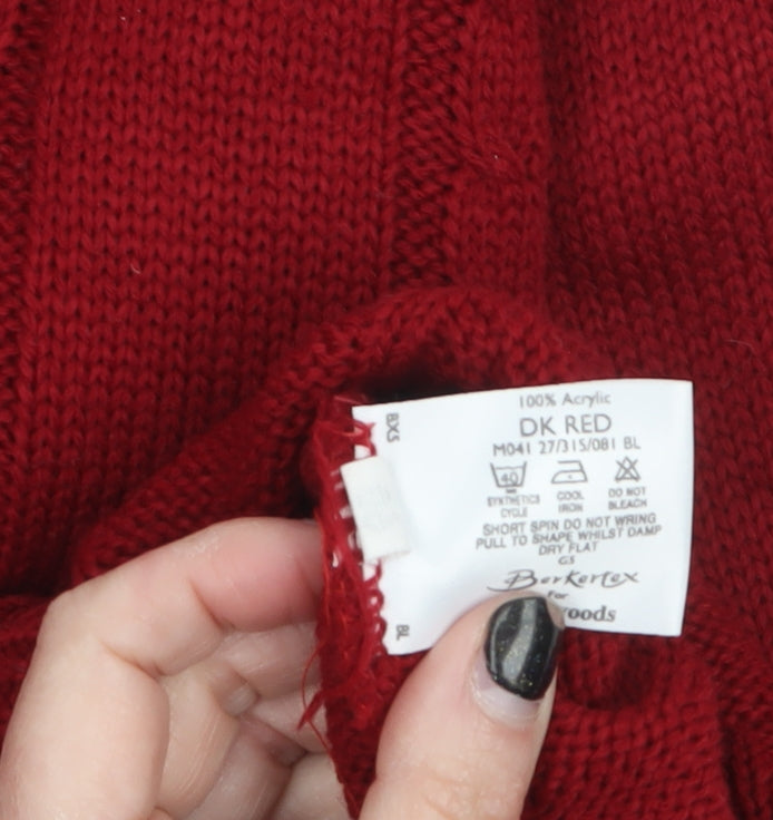 Berkertex Women's Dark Red Cable-Knit Acrylic Jumper Size 10-12