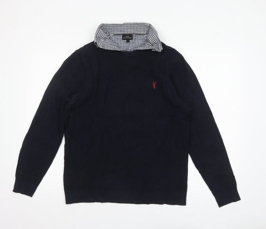 Next Mens Blue Collared Waffle-Knit Pullover Jumper Size L