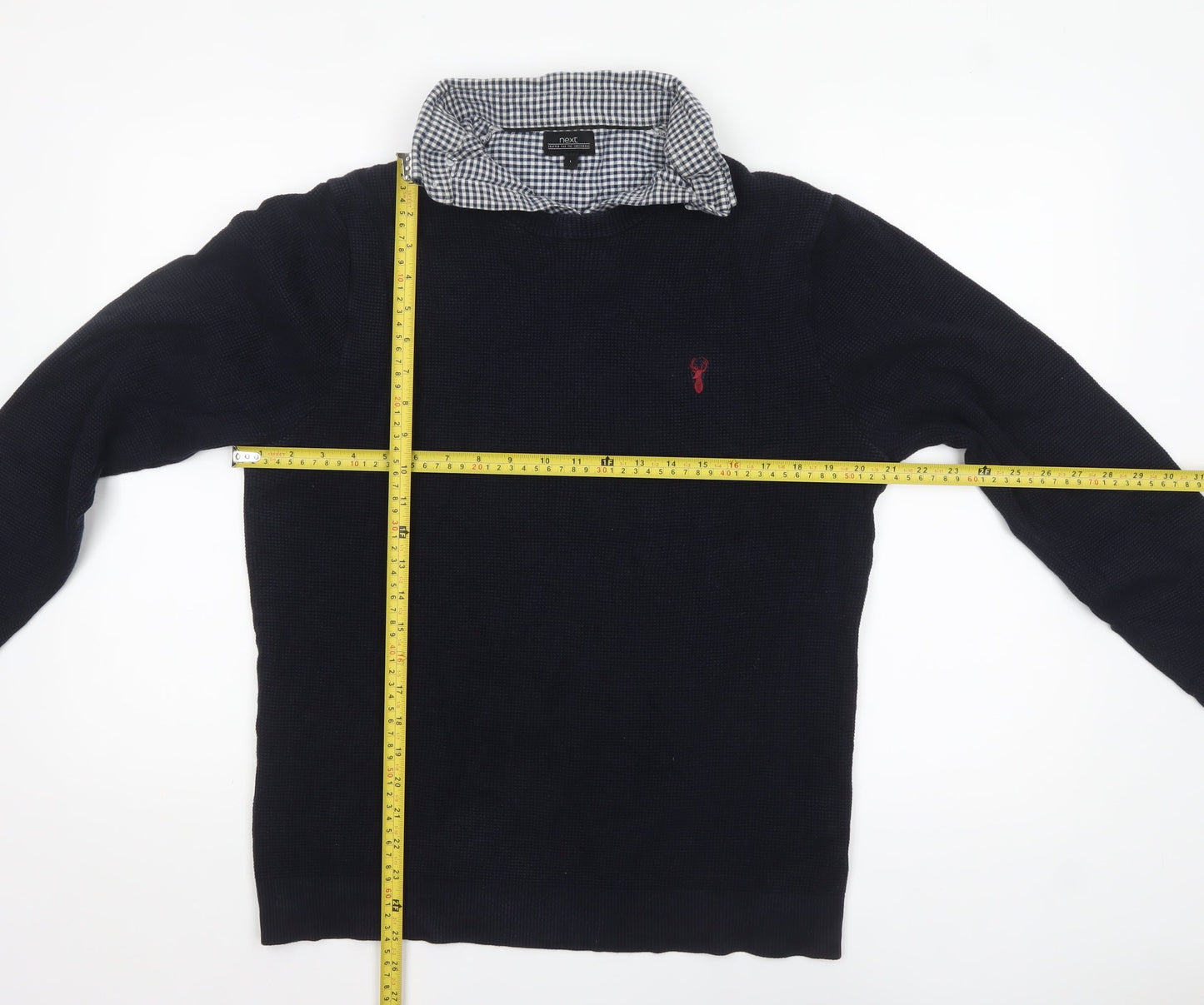Next Mens Blue Collared Waffle-Knit Pullover Jumper Size L