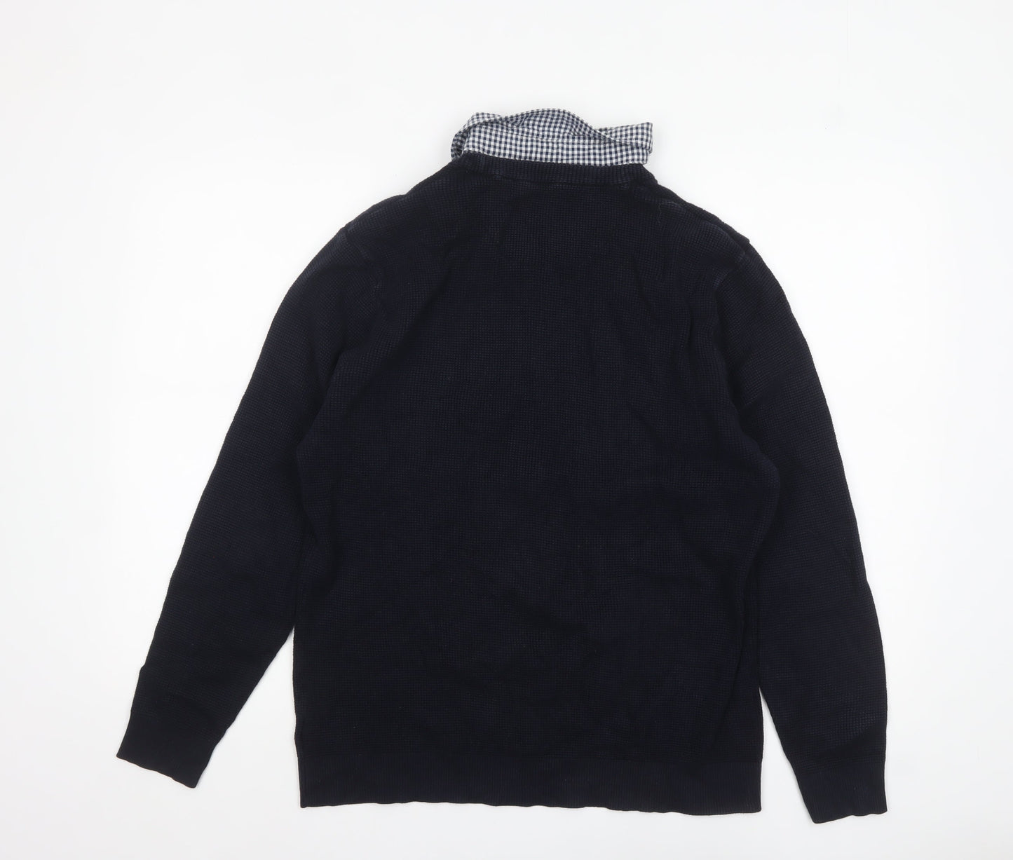 Next Mens Blue Collared Waffle-Knit Pullover Jumper Size L