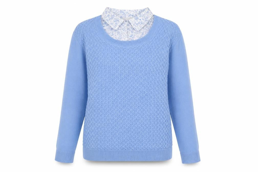 ISLE Womens Blue Knit Pullover Jumper Size S 10-12 Crew Neck