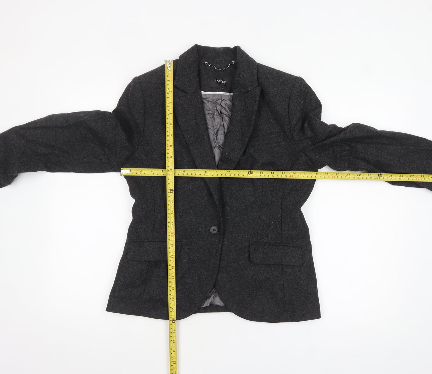 Next Women Charcoal Grey Wool Blend Single-Breasted Blazer UK 12