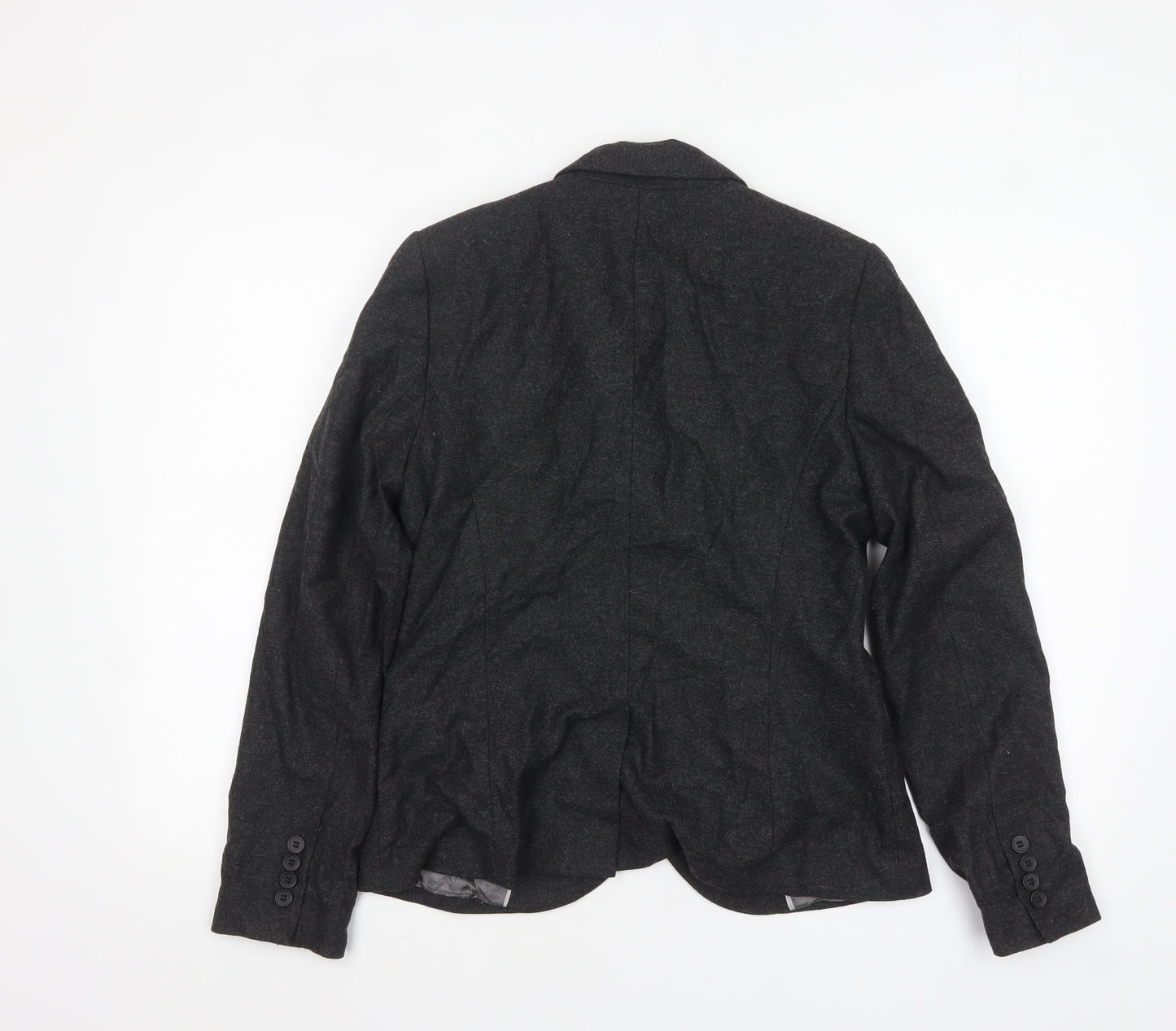 Next Women Charcoal Grey Wool Blend Single-Breasted Blazer UK 12