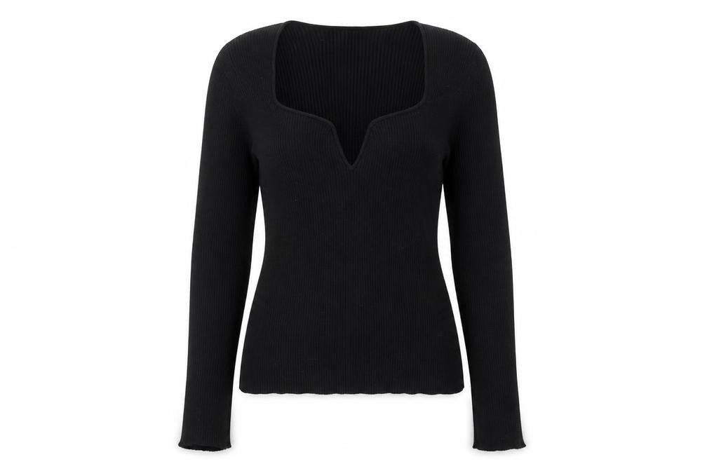 H&M Women's Black V-Neck Slim Fit Long Sleeve Pullover Jumper Size 12