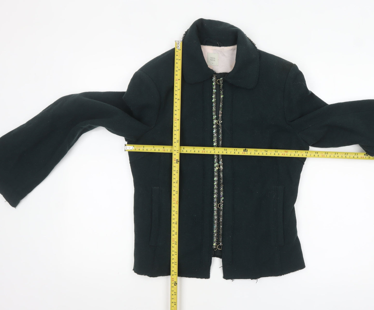 Noa Noa Women's Black Wool Beaded Short Jacket Size S
