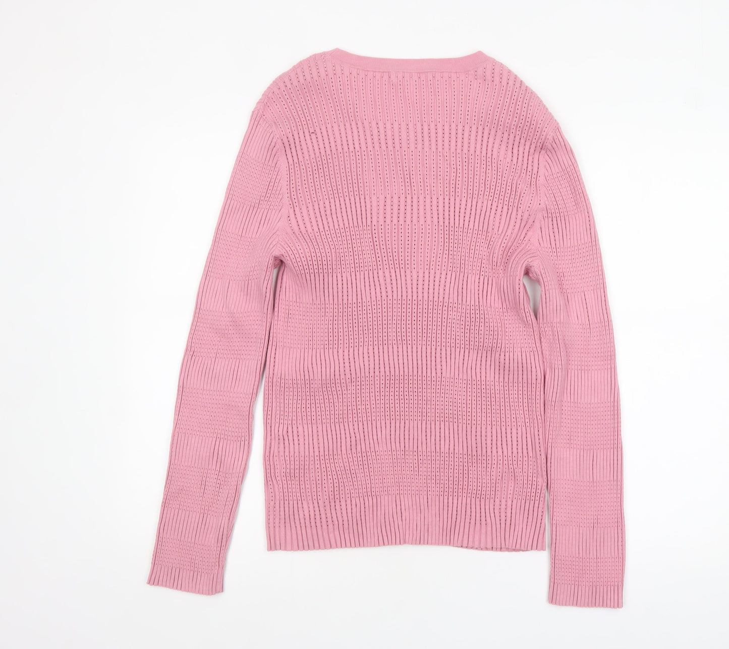Jaeger Women Pink XL Open-Knit Cotton Crew Neck Jumper