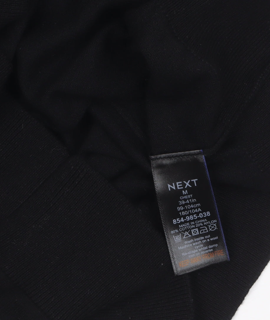 Next Mens Black High Neck Cotton Knit Jumper M Regular Fit