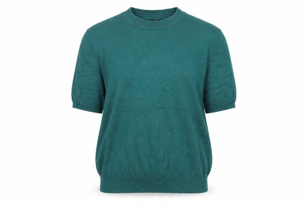 Pop England Women's Green Short Sleeve Crew Neck Cotton Pullover Jumper Size 4