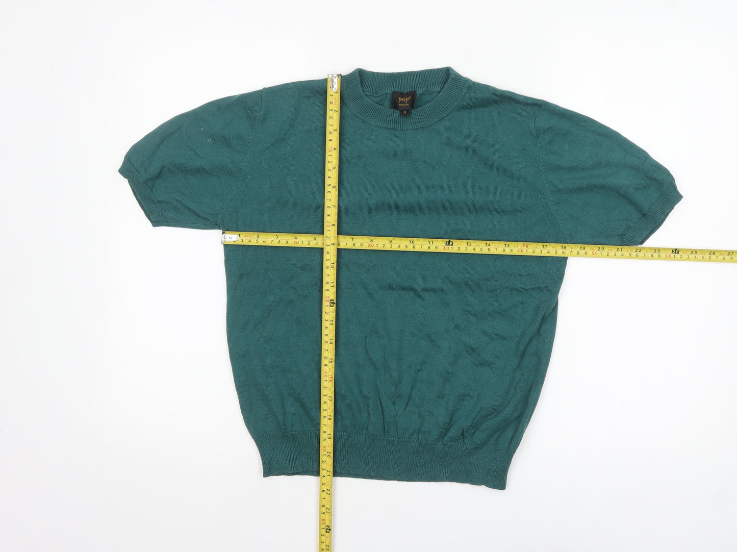 Pop England Women's Green Short Sleeve Crew Neck Cotton Pullover Jumper Size 4