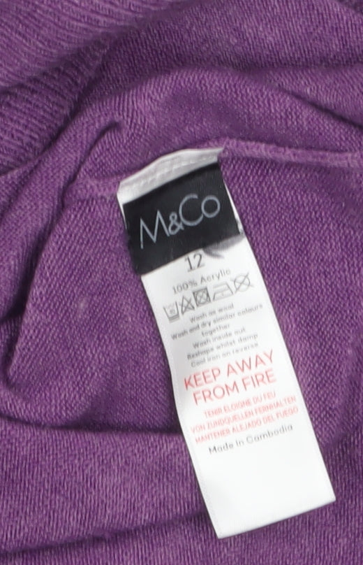 M&Co Women’s Purple Acrylic Crew Neck Long Sleeve Jumper Size 12