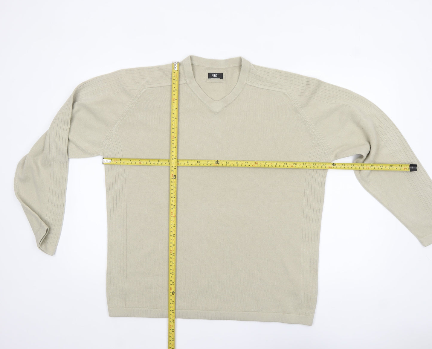 Next Men’s Beige Acrylic V-Neck Jumper Size L Regular Fit