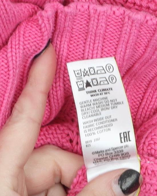 Marks and Spencer Women's Pink Cotton Crew Neck Jumper XS