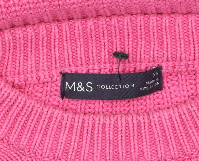 Marks and Spencer Women's Pink Cotton Crew Neck Jumper XS