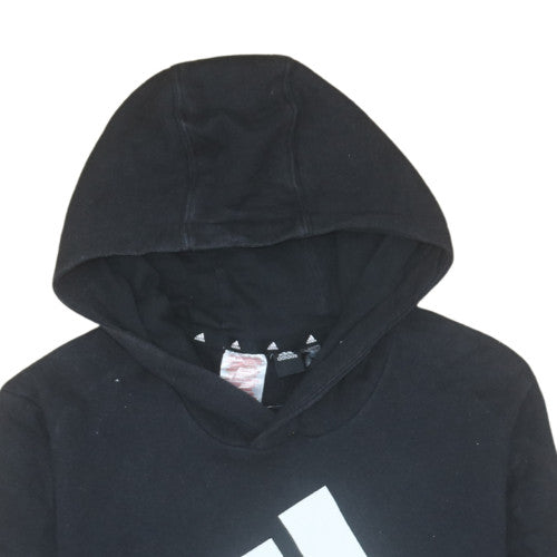 Adidas Boys Black Hoodie Pullover Fleece Size 164 Regular Fit