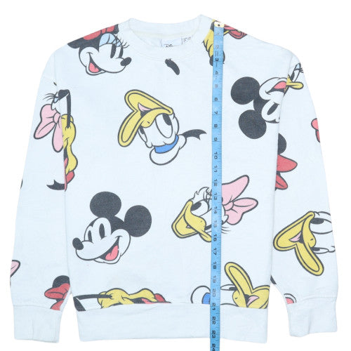 Disney Women White Mickey Mouse Crew Neck Pullover Sweatshirt XS
