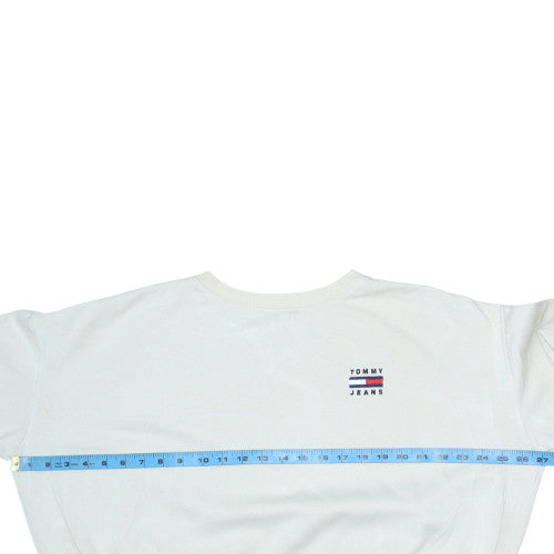 Tommy Jeans Women White Cotton Blend Crew Neck Pullover Sweatshirt M