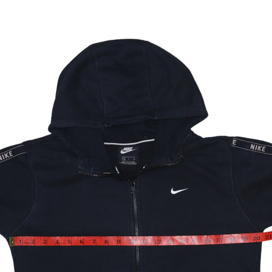 Nike Women's Black Full Zip Hoodie Small Logo Tape Lined Cotton Blend