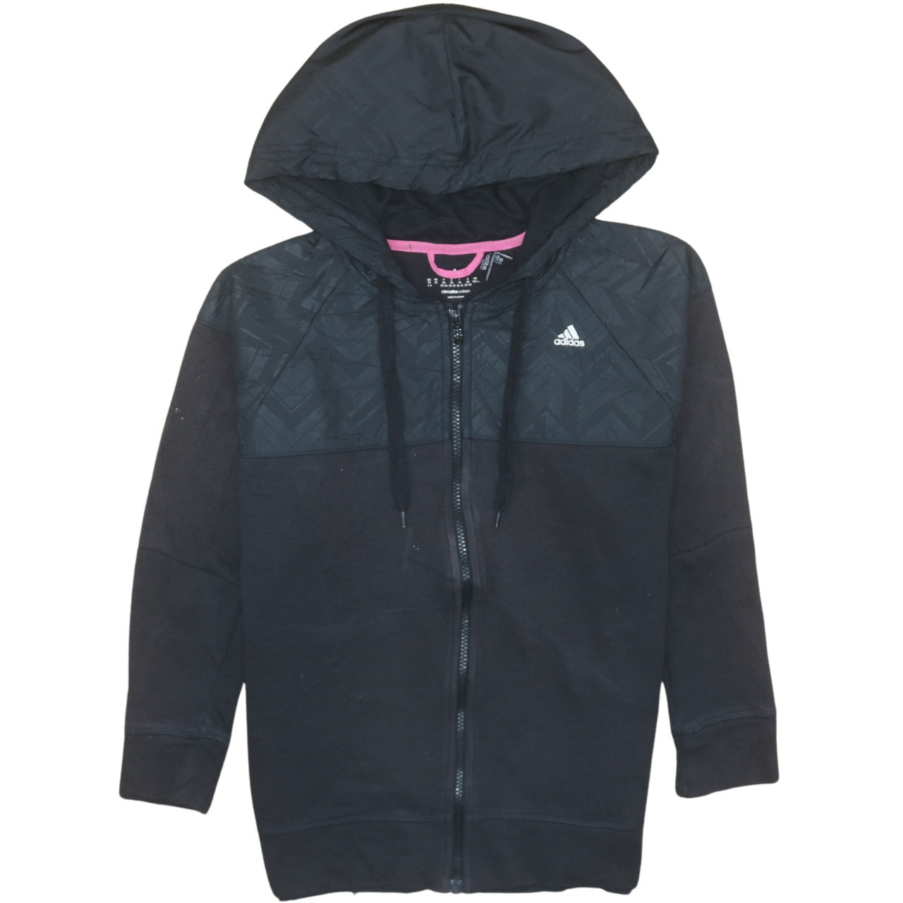 Adidas Womens Black XS Full Zip Hoodie Climalite Cotton Hooded Sweatshirt