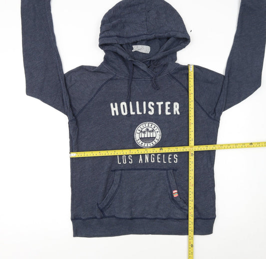 Hollister Women Blue Pullover Hoodie L Los Angeles Logo Cotton Blend