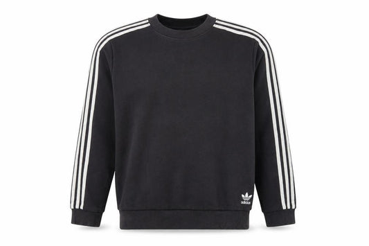 Adidas Men's Black L Crew Neck Pullover Sweatshirt with Stripes