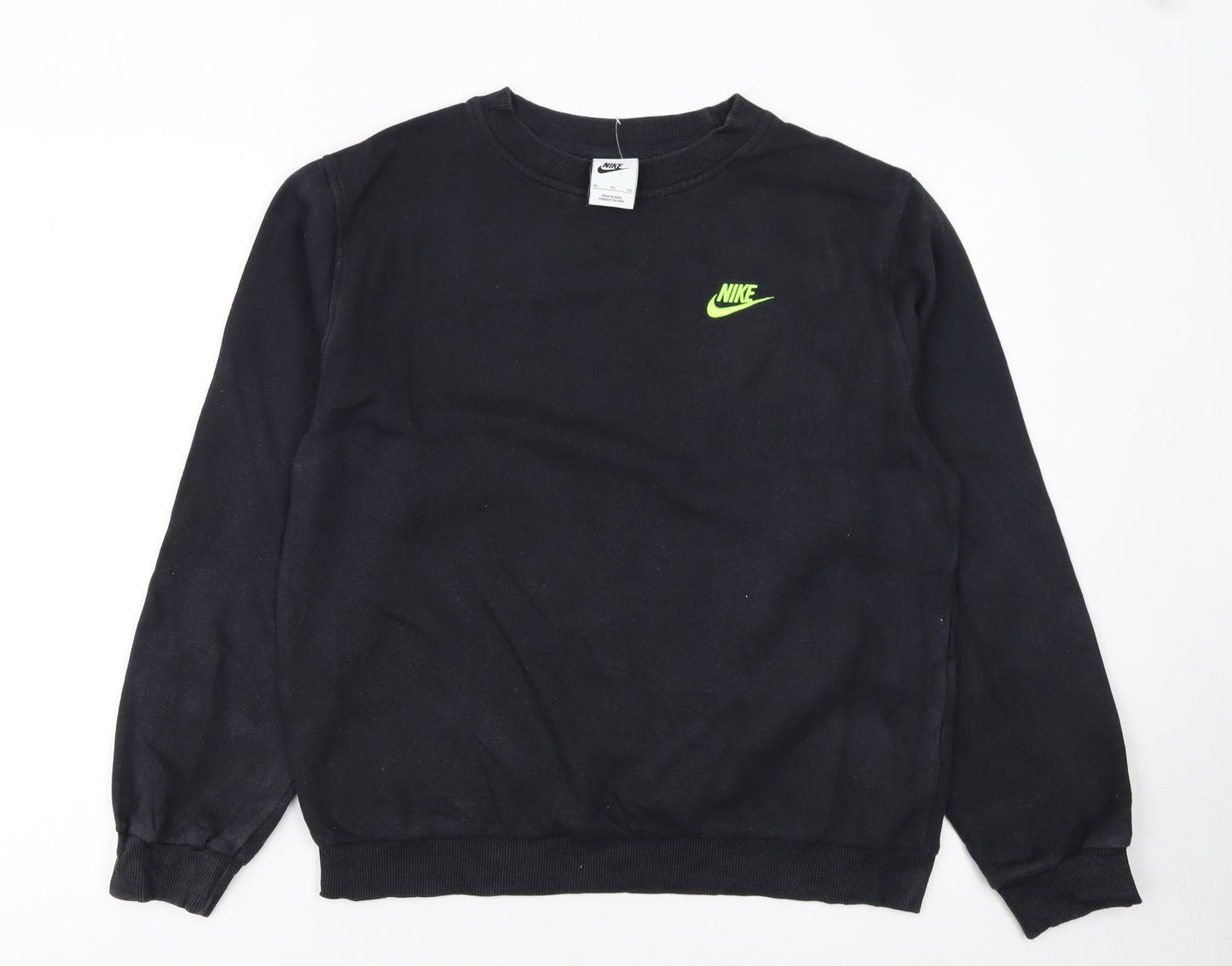 Nike Boys Black XL Pullover Sweatshirt with Neon Logo – Regular Fit