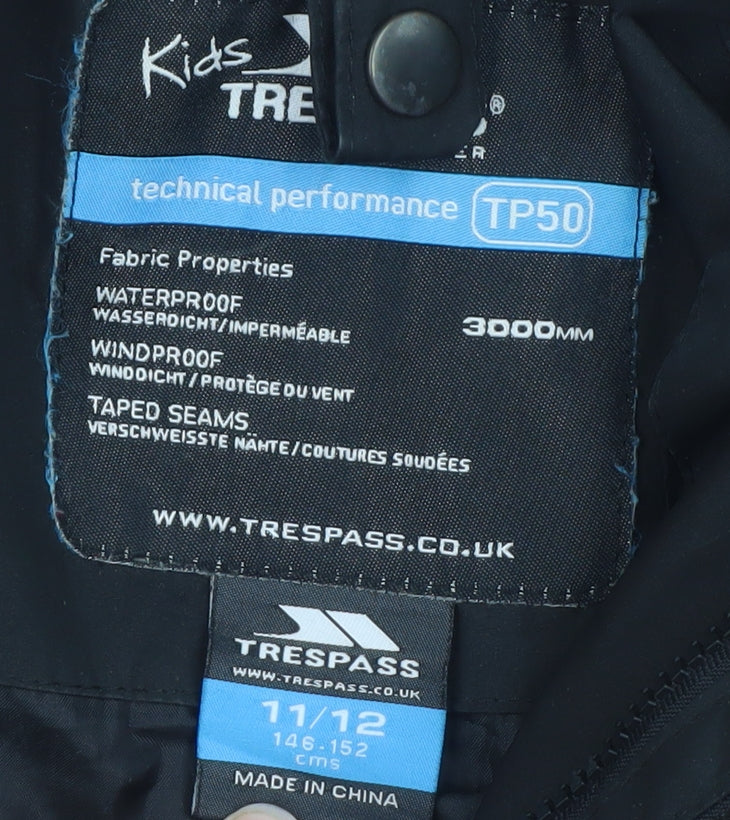 Trespass Boys Black Waterproof Windproof Rain Coat Jacket 11-12 Years